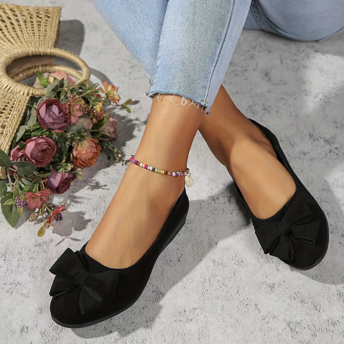 Women's Round Toe Bow Flats