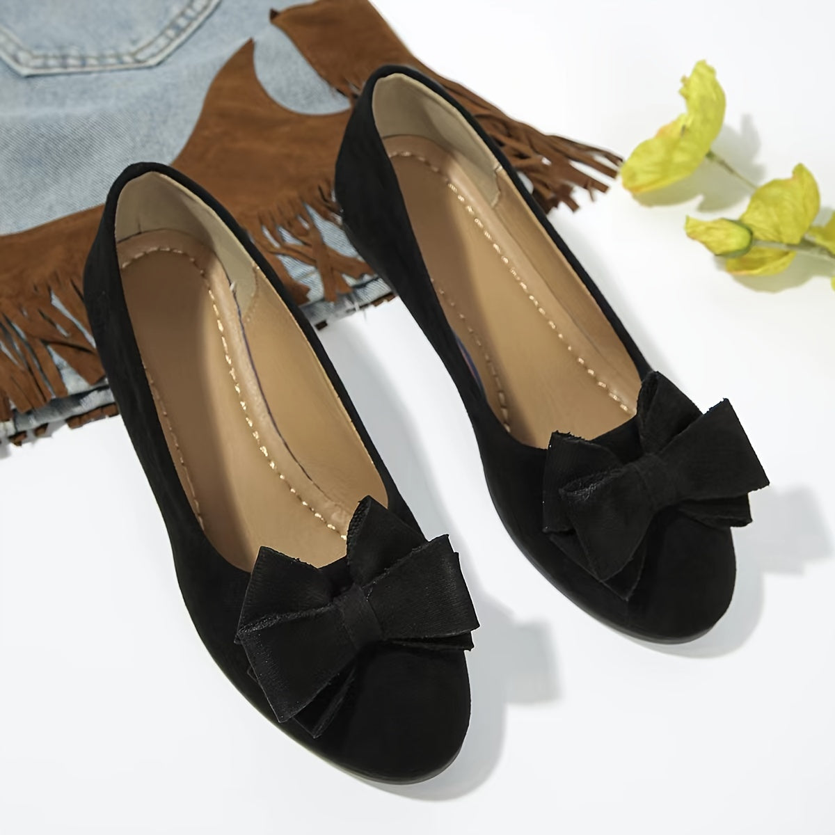 Women's Round Toe Bow Flats