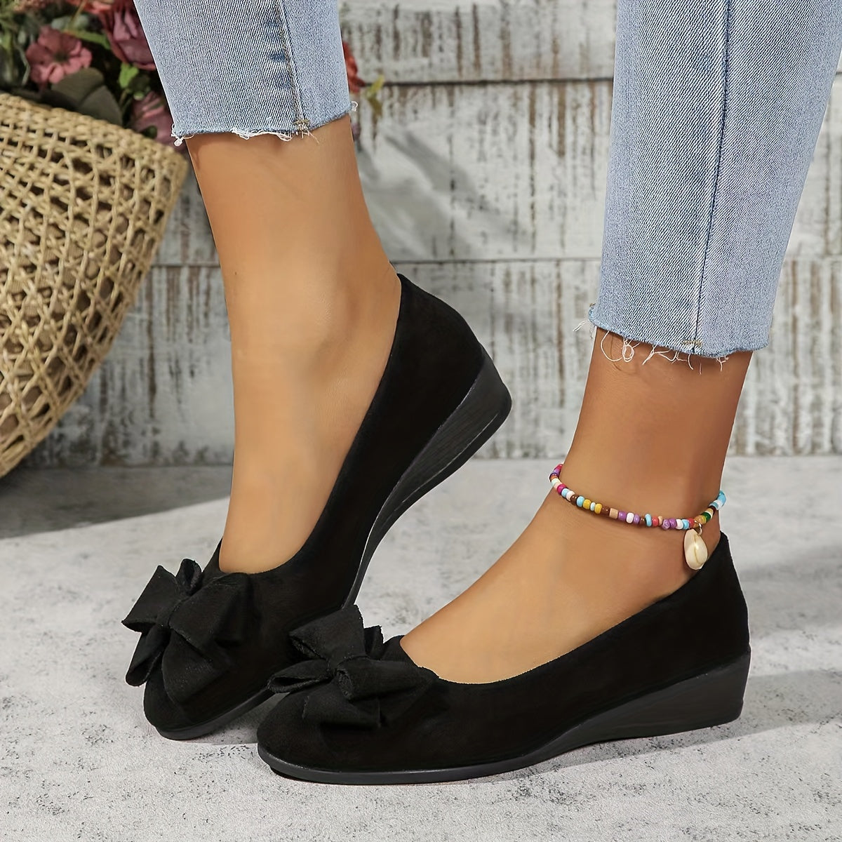 Women's Round Toe Bow Flats