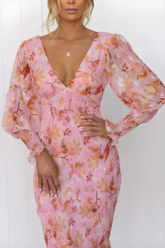 Women's V Neck Midi Dress