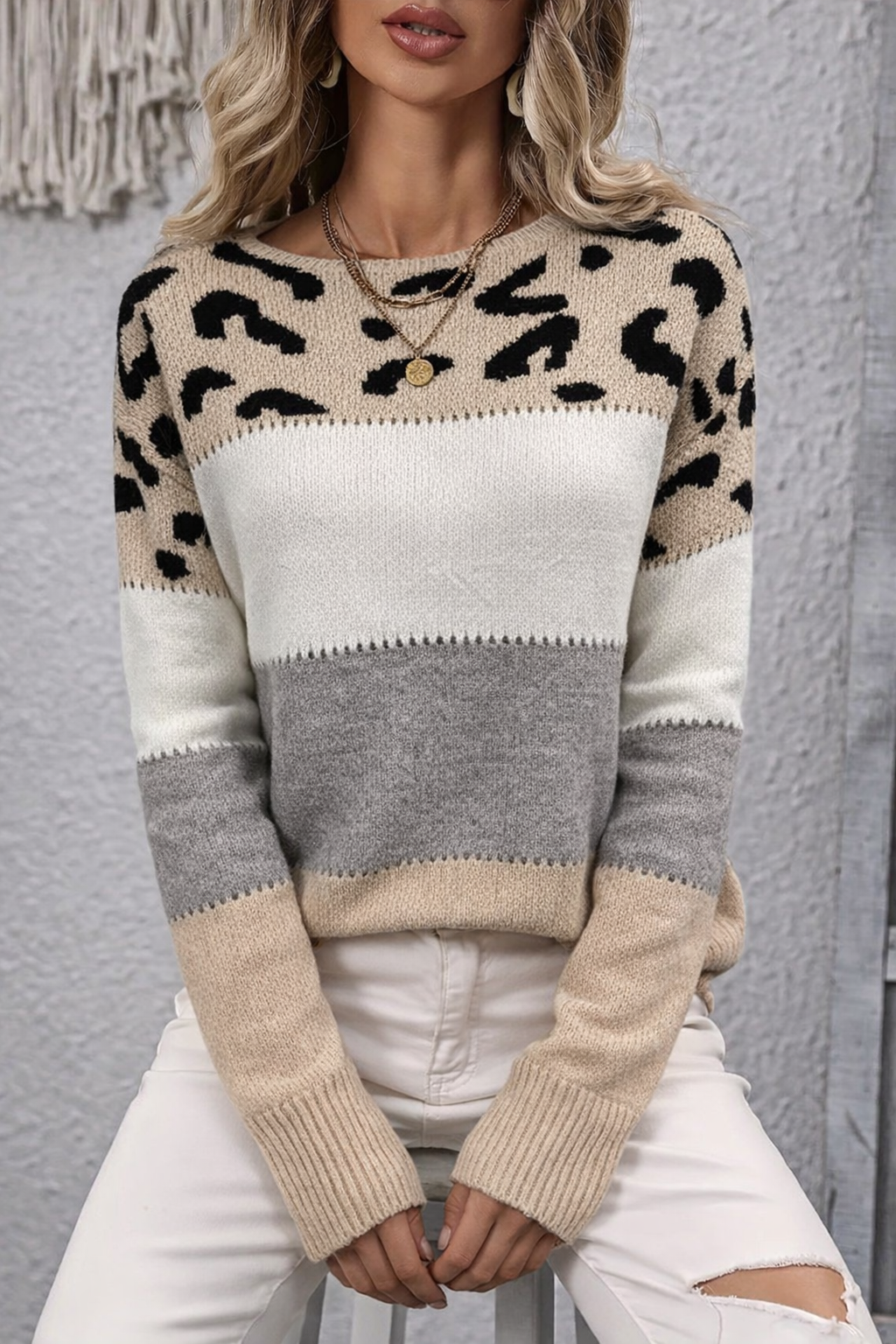 Women's Long Sleeve Sweater – Beige