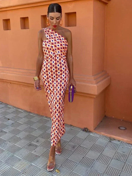 Women's One Shoulder Maxi Dress – Orange