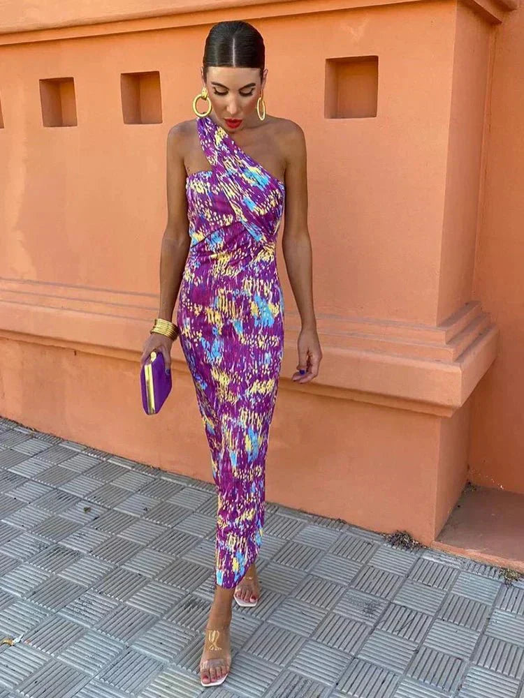 Women's One Shoulder Maxi Dress – Purple