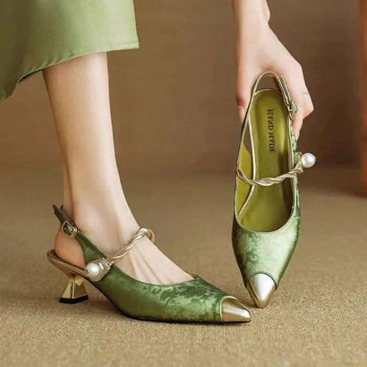 Women's Kitten Heel Slingback Heels – Green