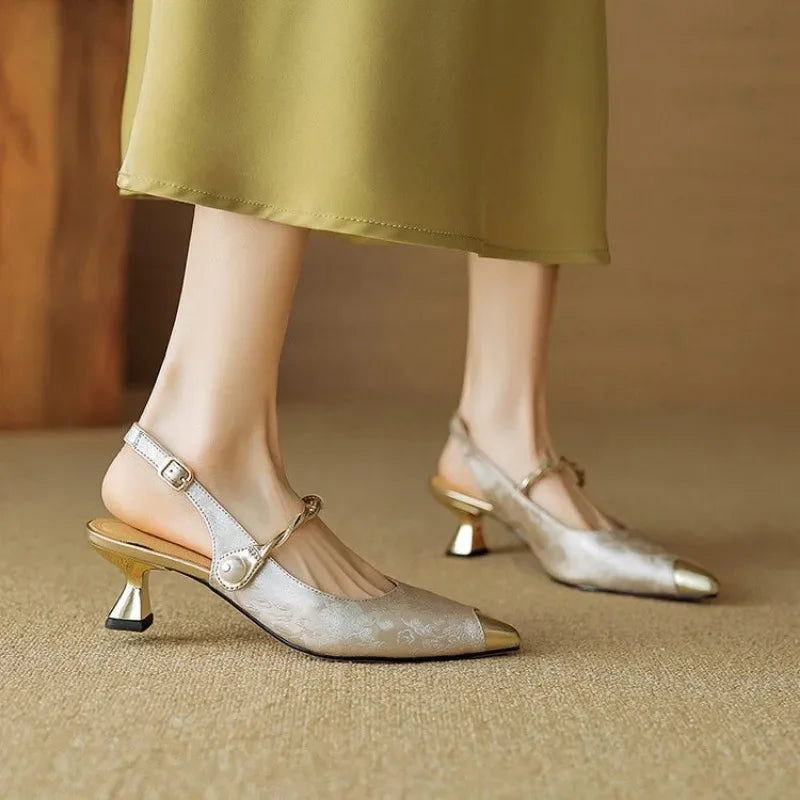Women's Kitten Heel Slingback Heels – Beige