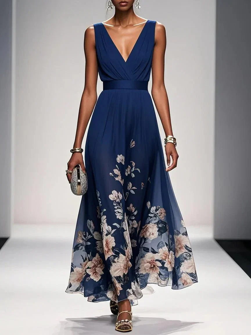 Women's V Neck Maxi Dress – Navy Blue