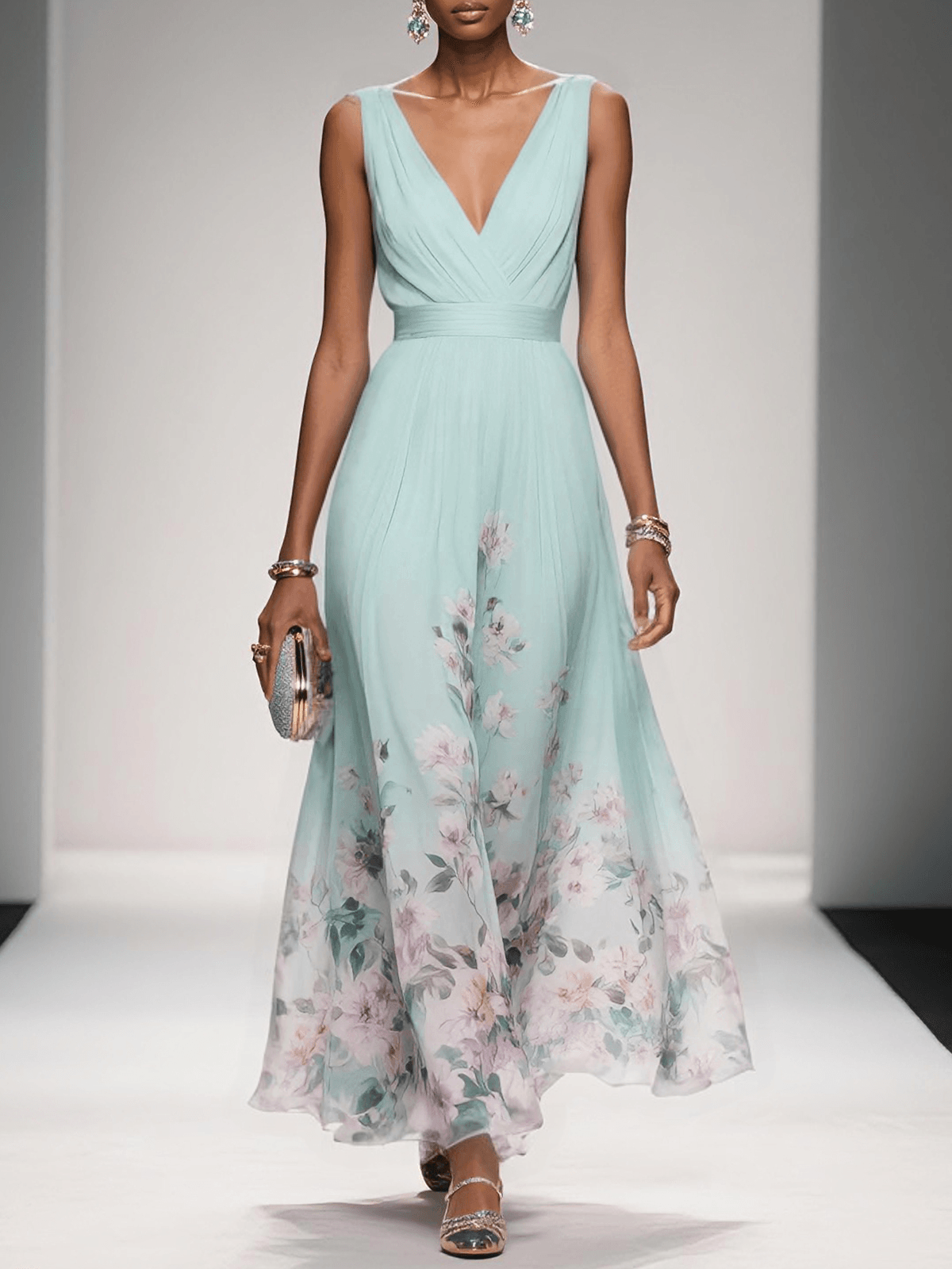 Women's V Neck Maxi Dress – Light Green