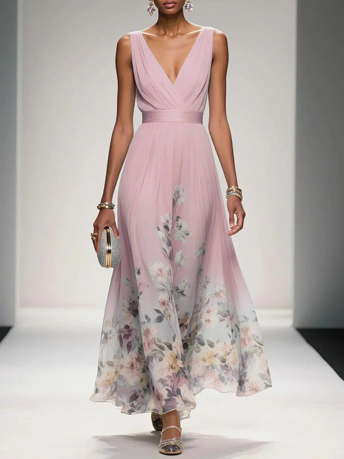 Women's V Neck Maxi Dress – Pink
