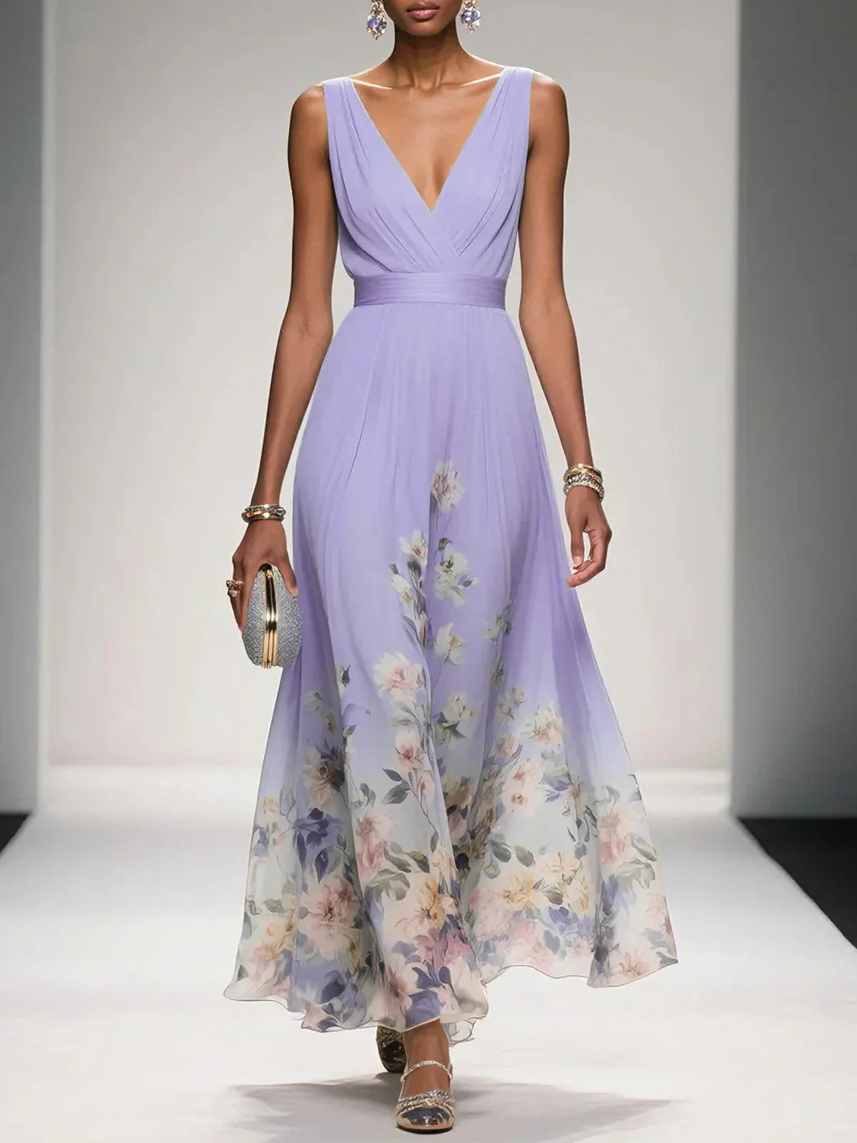 Women's V Neck Maxi Dress – Purple