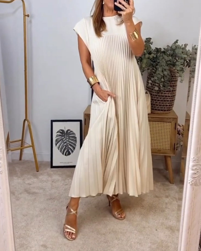 Women's Pleated Maxi Dress – Beige
