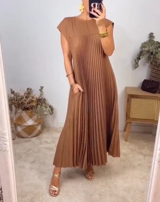 Women's Pleated Maxi Dress – Brown