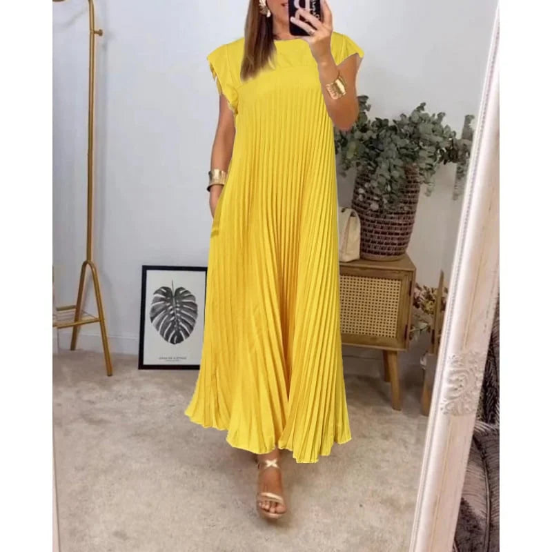 Women's Pleated Maxi Dress – Yellow