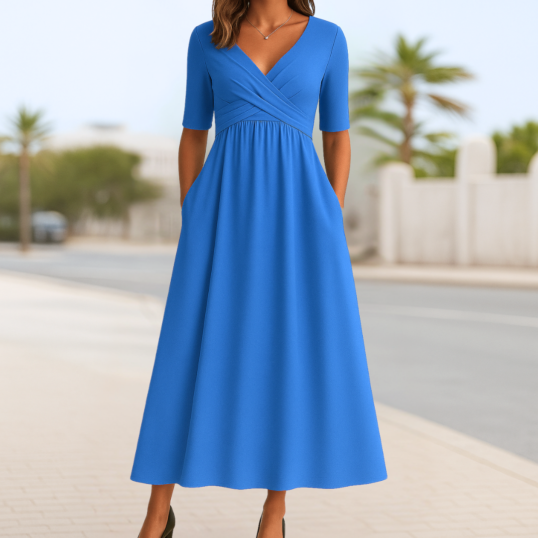 Women's V Neck Midi Dress – Light Blue