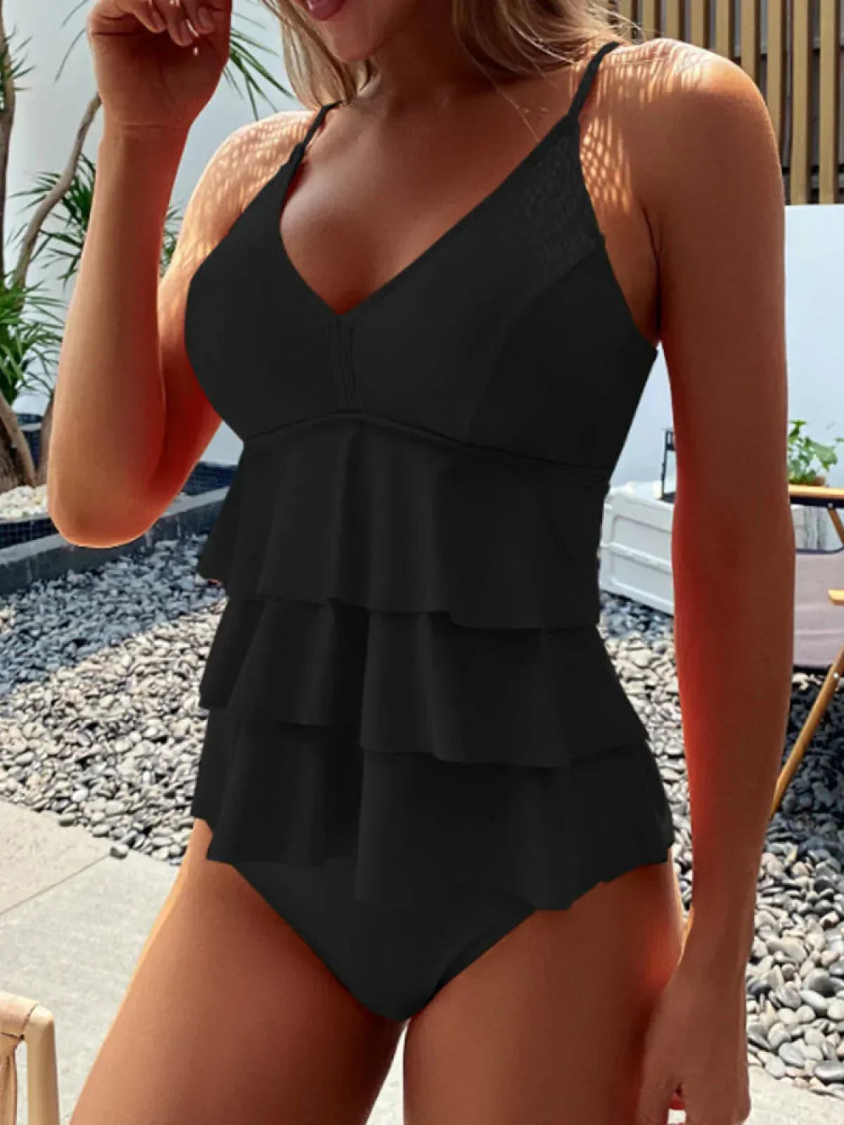 Women's Tiered One Piece Swimsuit – Black