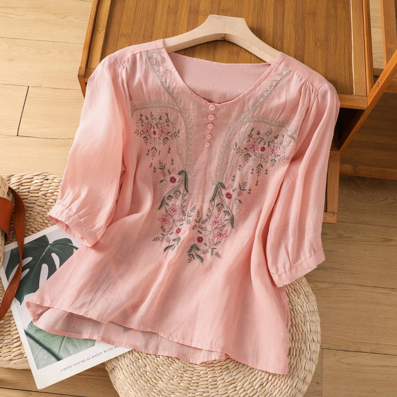Women's V Neck Blouse – Pink