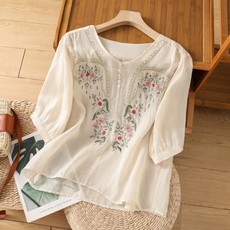 Women's V Neck Blouse – Beige