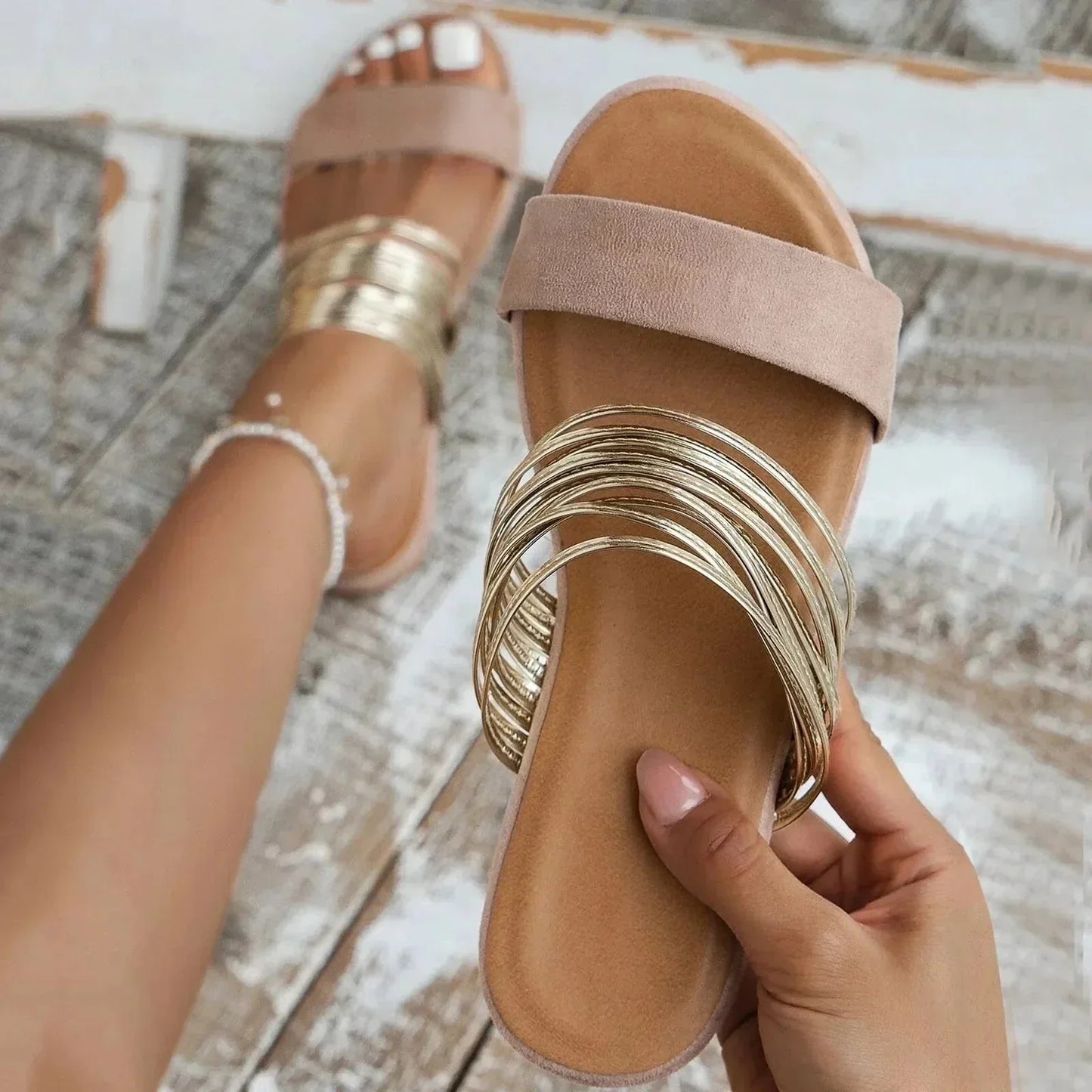 Women's Strappy Flat Sandals – Khaki