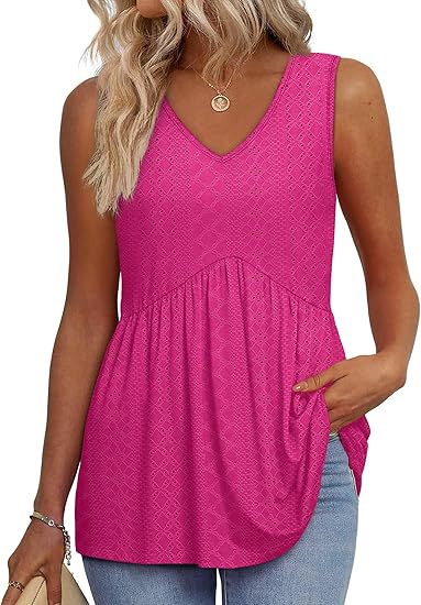 Women's V Neck Sleeveless Blouse – Pink Red