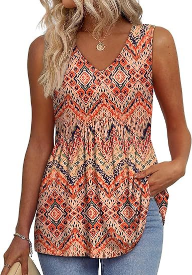 Women's V Neck Sleeveless Blouse – Orange