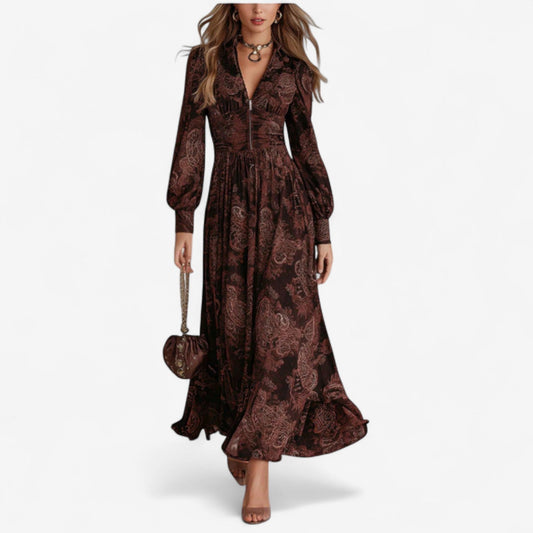 Women's V Neck Maxi Dress – Brown
