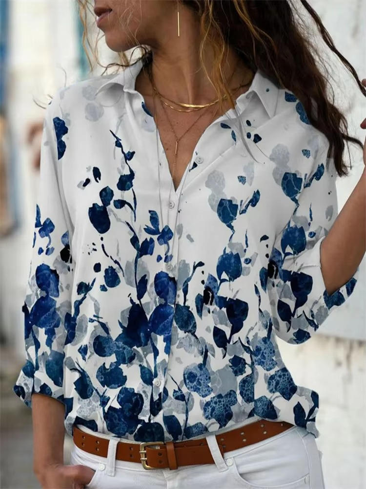 Women's Long Sleeve Blouse – Light Blue