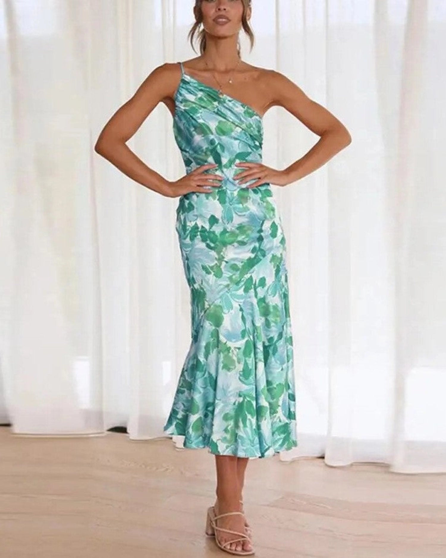 Women's One Shoulder Midi Dress