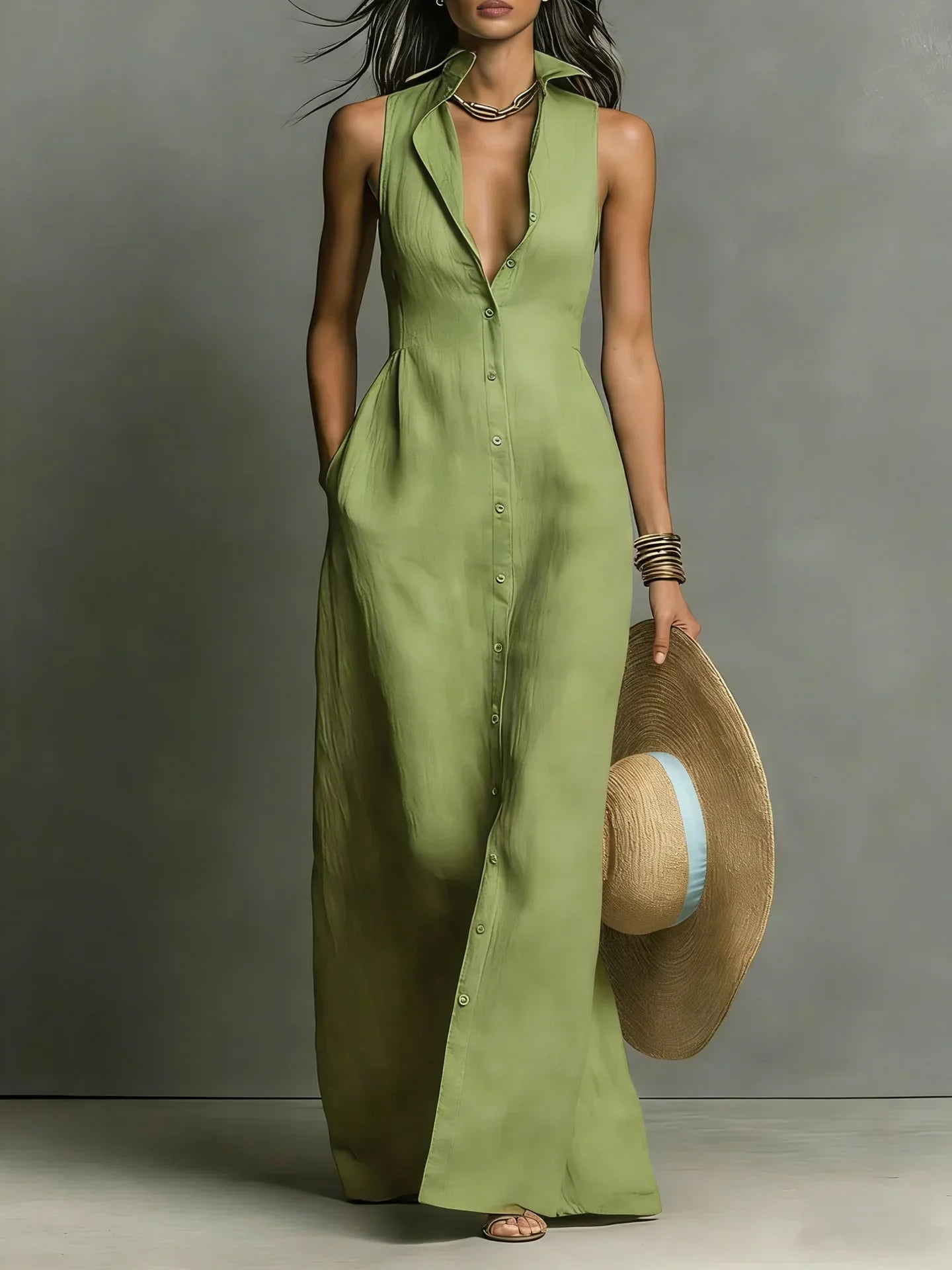 Women's Maxi Dress – Olive Green