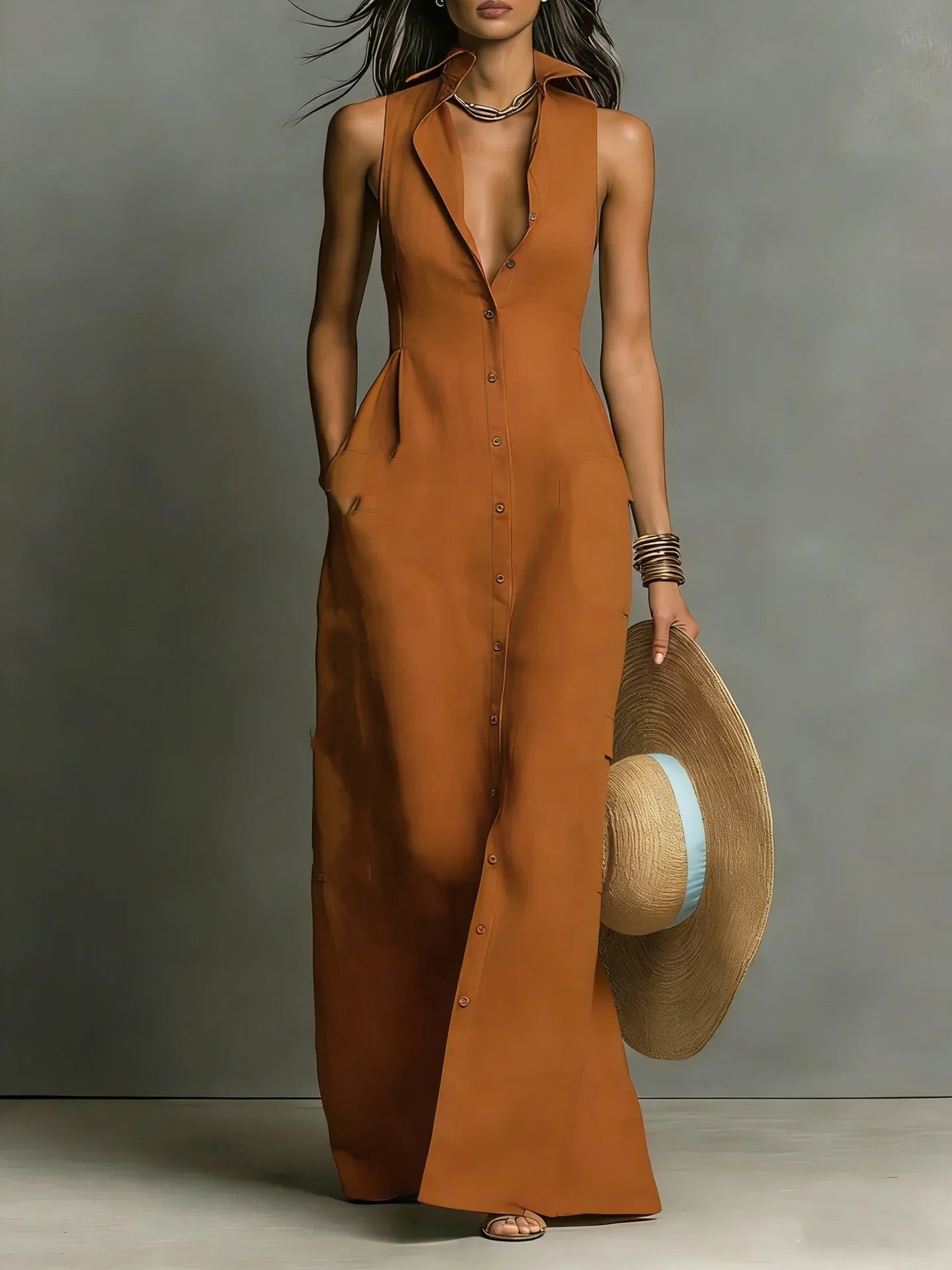 Women's Maxi Dress – Light Brown