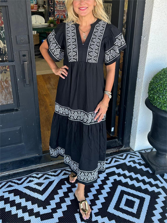 Women's V Neck Maxi Dress – Black