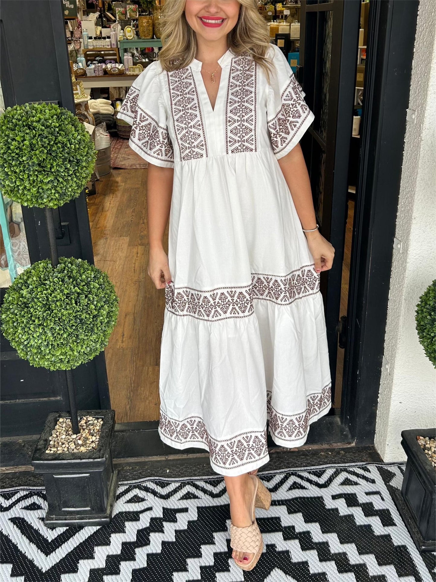 Women's V Neck Maxi Dress – White