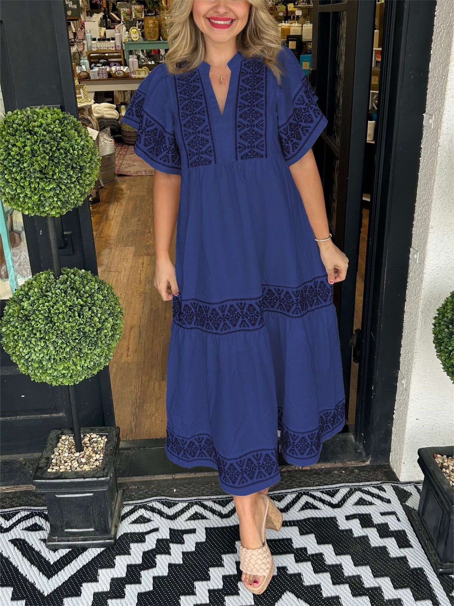 Women's V Neck Maxi Dress – Navy Blue