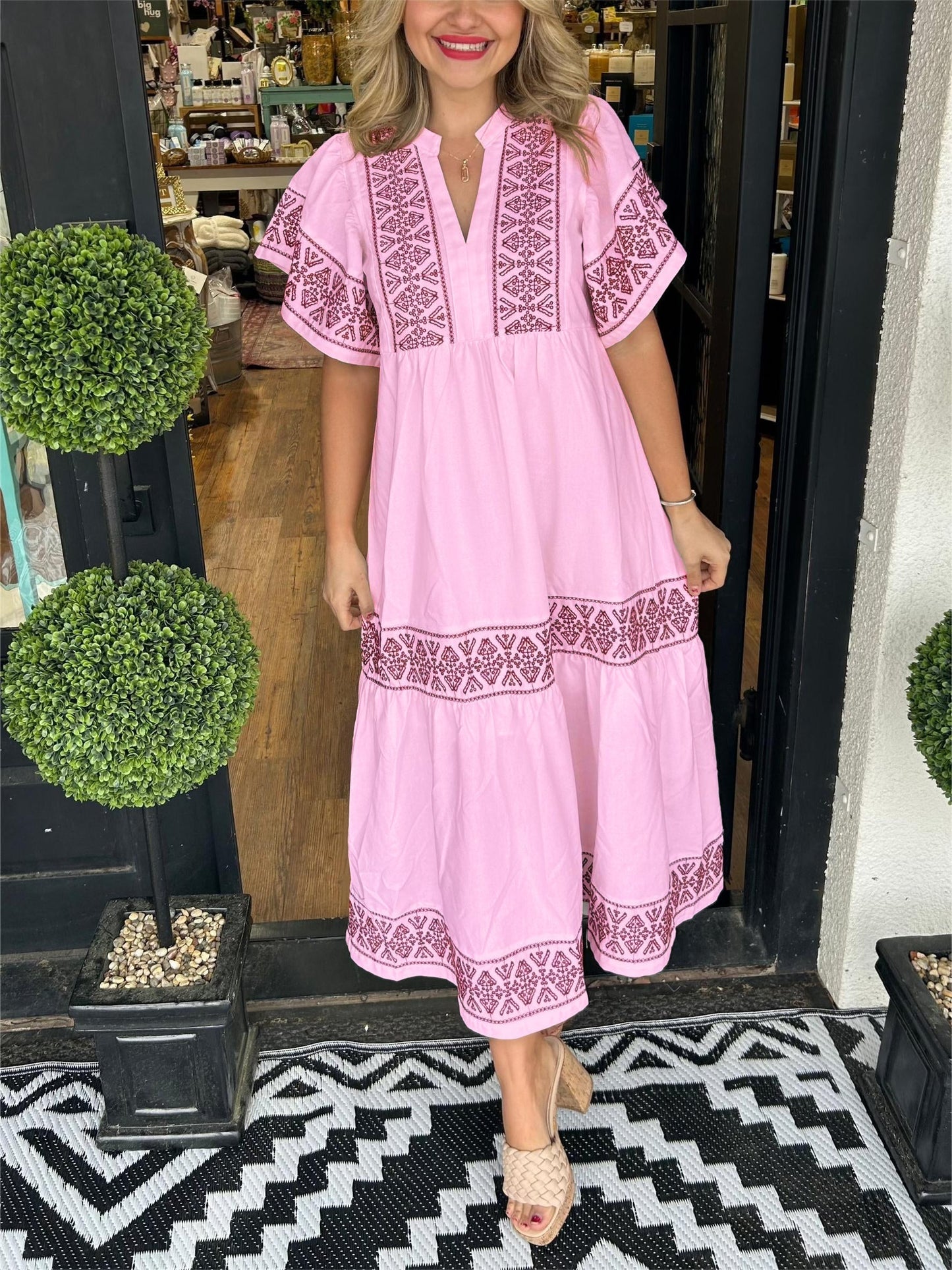 Women's V Neck Maxi Dress – Pink