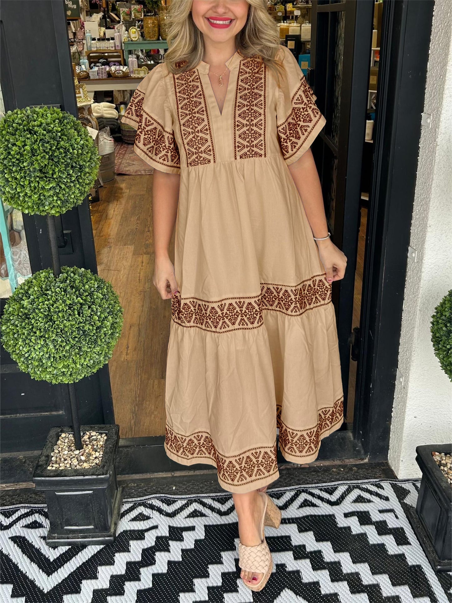 Women's V Neck Maxi Dress – Mocha