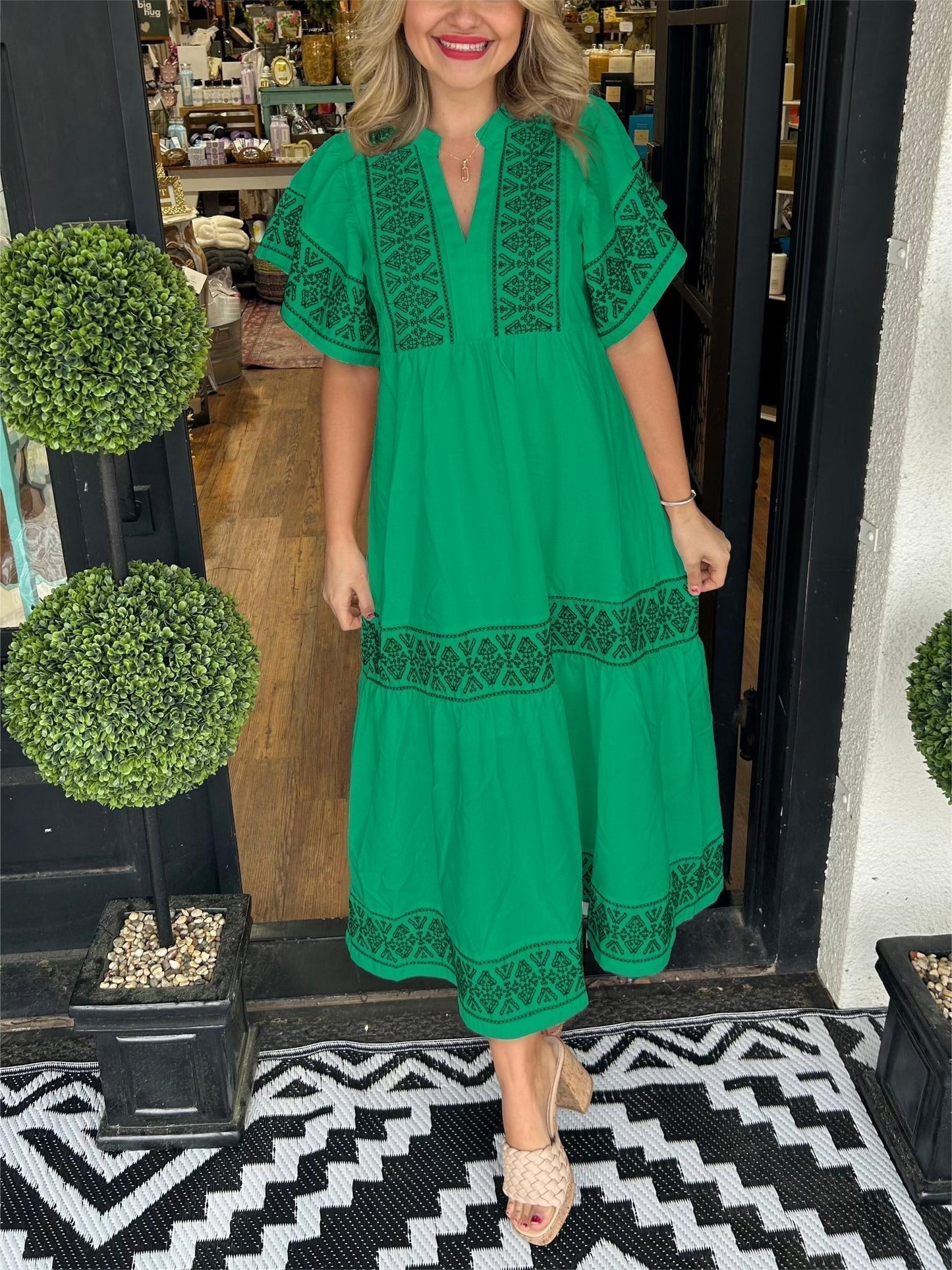 Women's V Neck Maxi Dress – Green