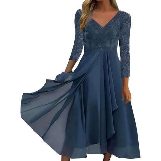Women's V Neck Maxi Dress – Blue