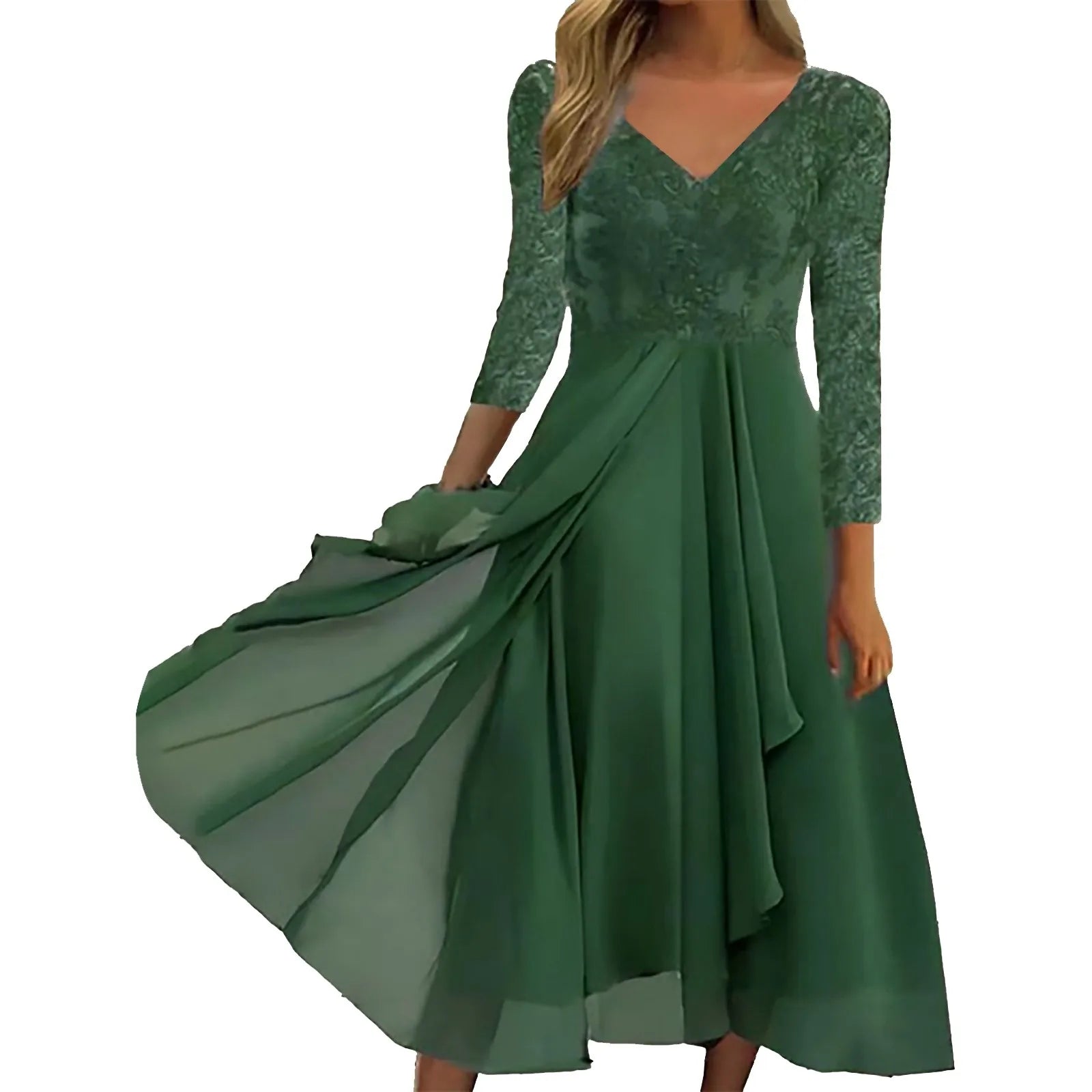 Women's V Neck Maxi Dress – Green