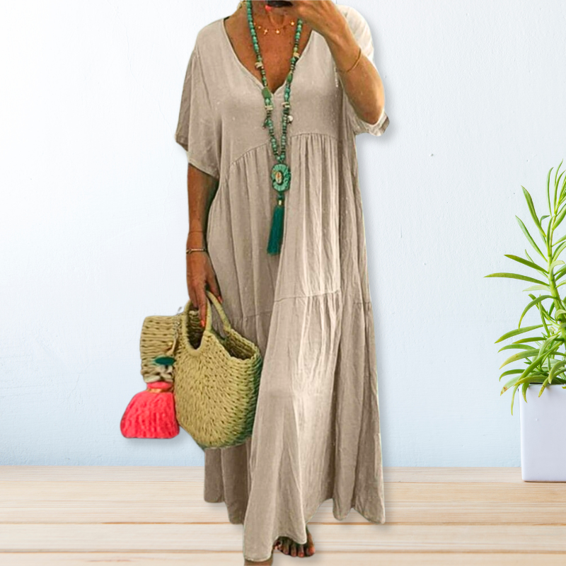 Women's V Neck Maxi Dress – Beige