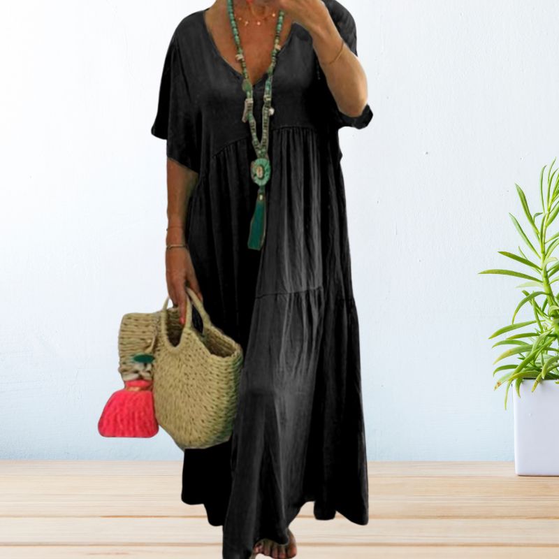 Women's V Neck Maxi Dress – Black