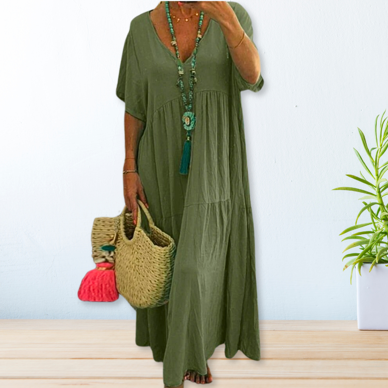 Women's V Neck Maxi Dress – Green