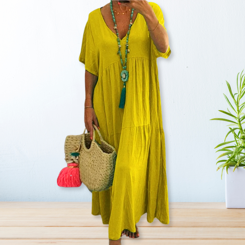 Women's V Neck Maxi Dress – Yellow