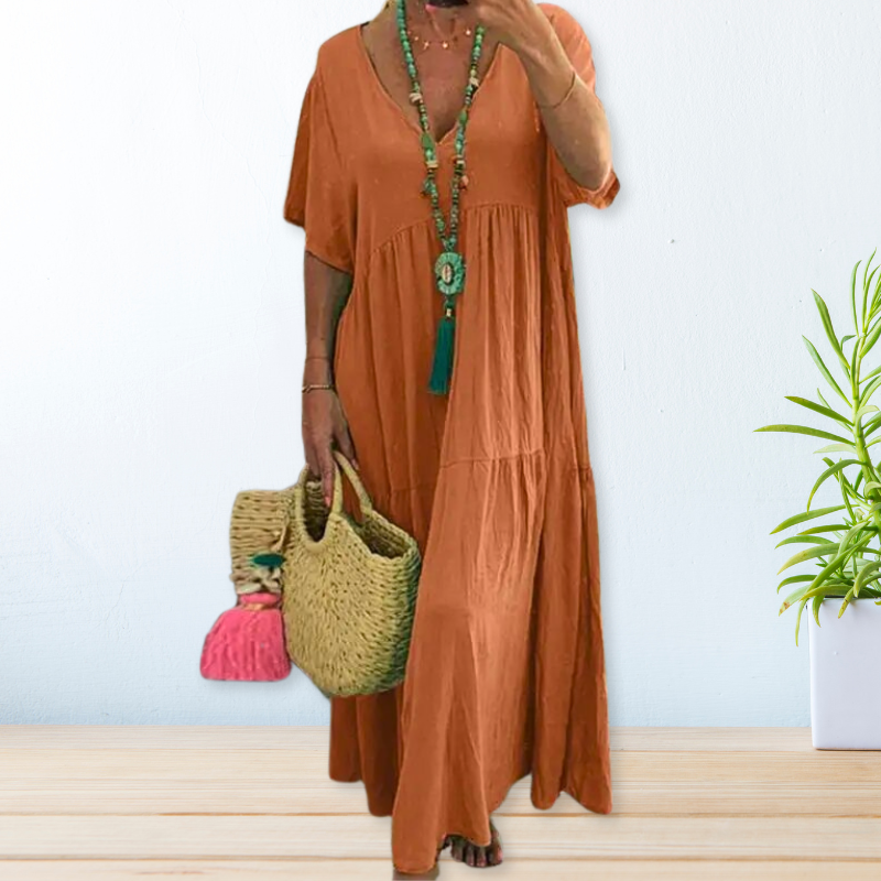 Women's V Neck Maxi Dress – Orange