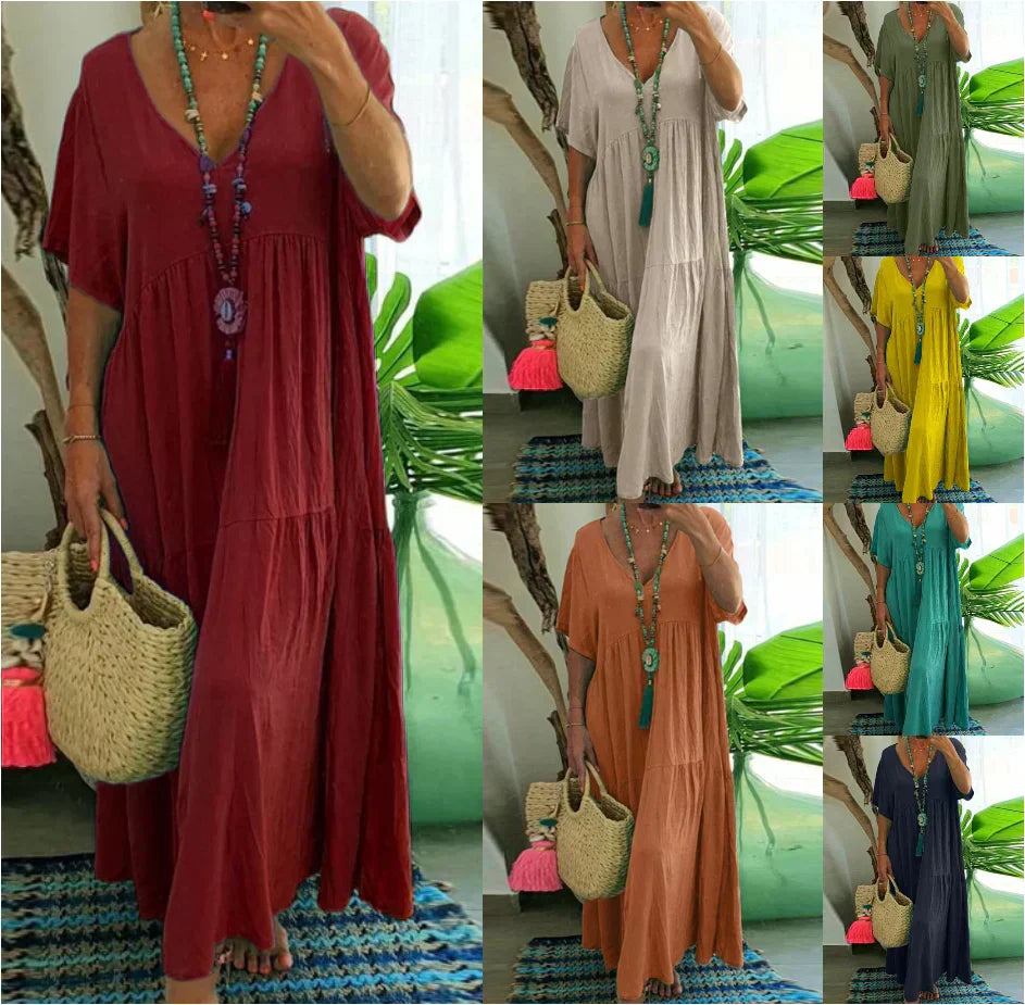 Women's V Neck Maxi Dress – Red