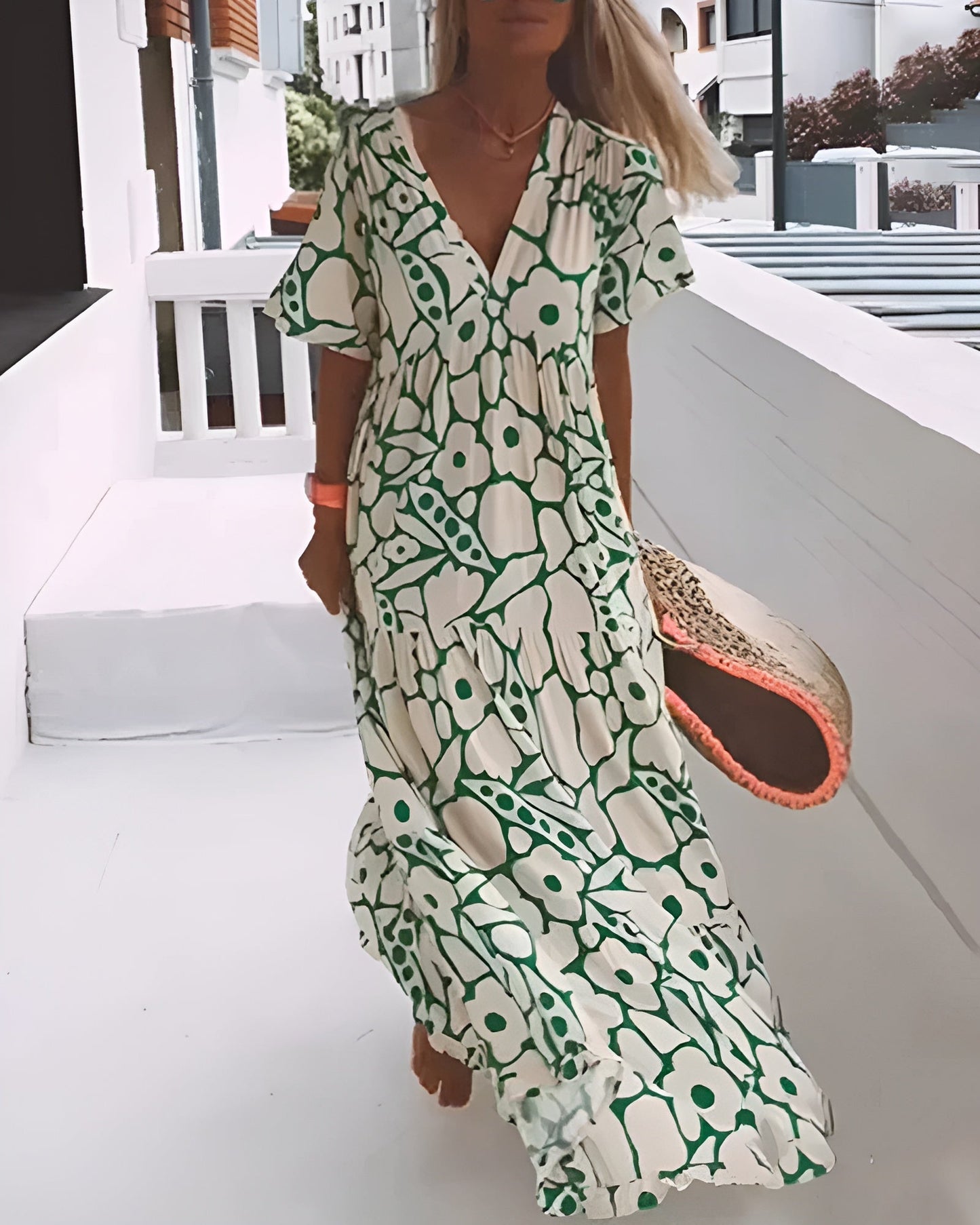 Women's V Neck Maxi Dress – Green