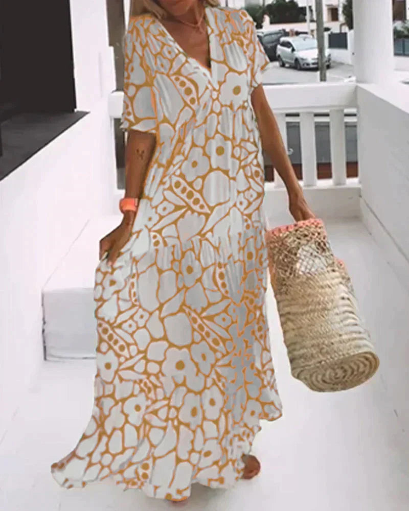 Women's V Neck Maxi Dress – Yellow