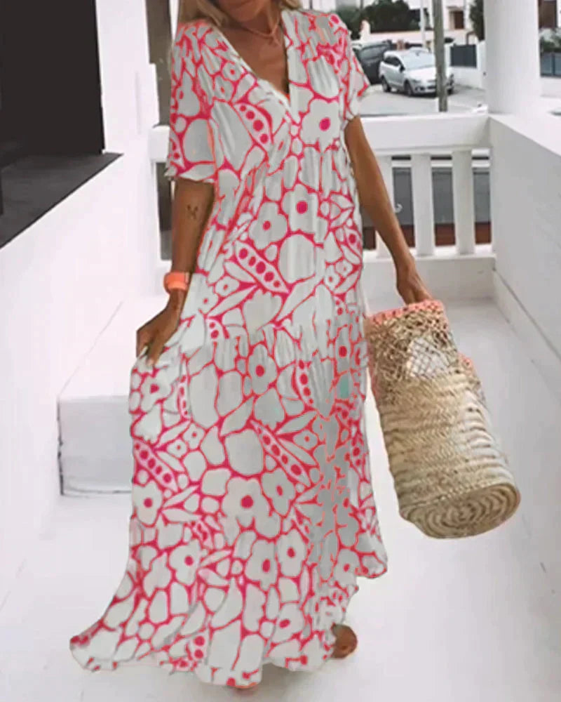 Women's V Neck Maxi Dress – Pink