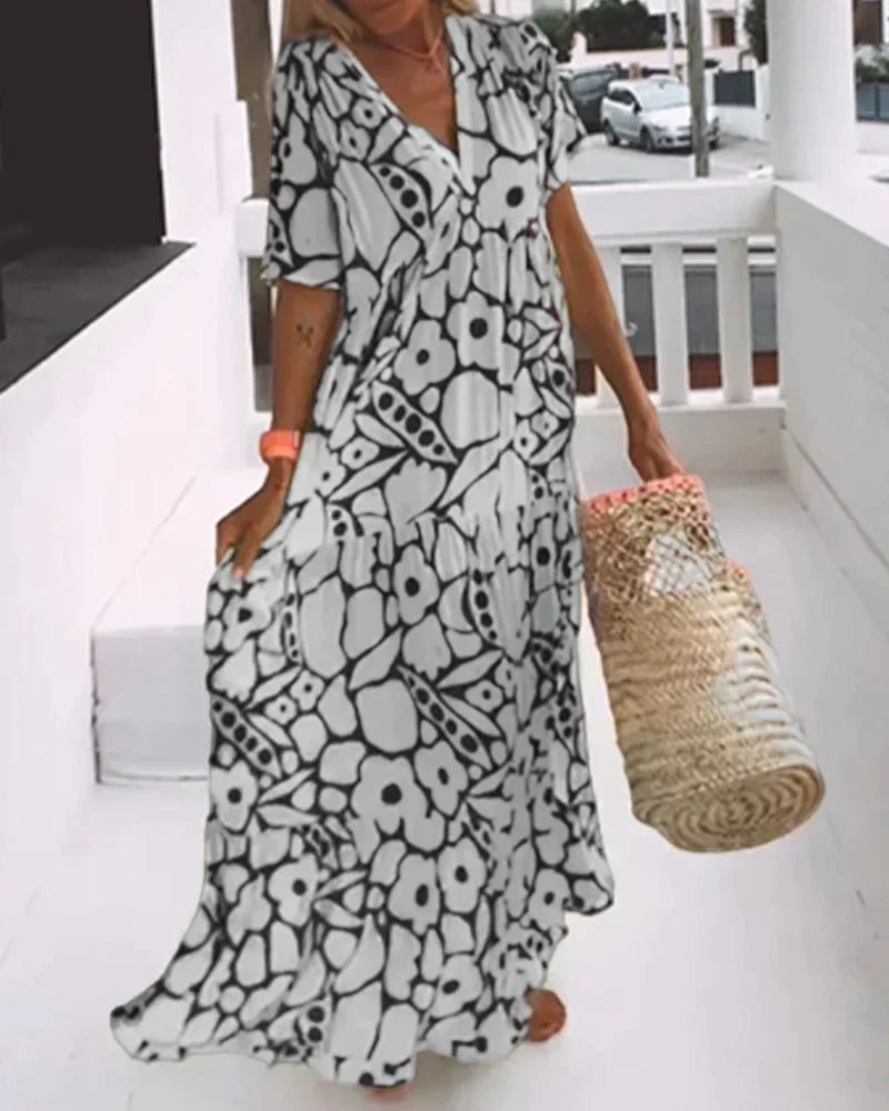 Women's V Neck Maxi Dress – Black