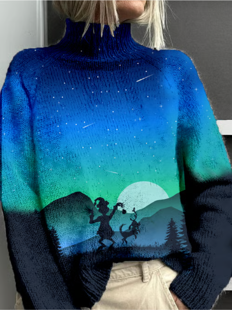 Women's Mock Neck Long Sleeve Sweater – Blue/green