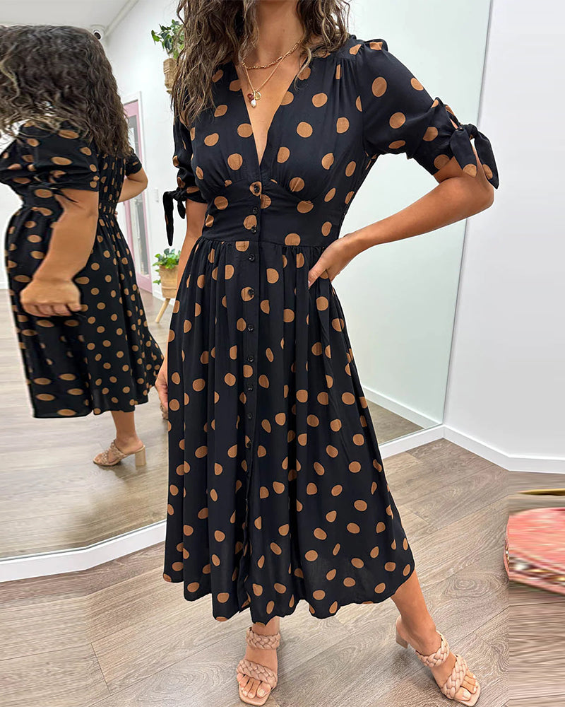 Women's V Neck Midi Dress – Black