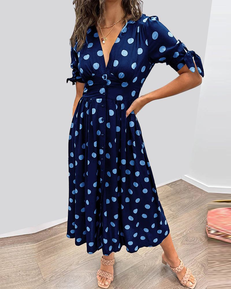 Women's V Neck Midi Dress – Dark Blue