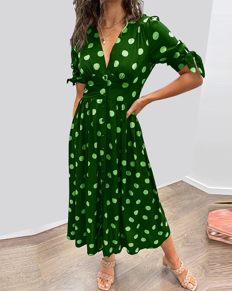 Women's V Neck Midi Dress – Green